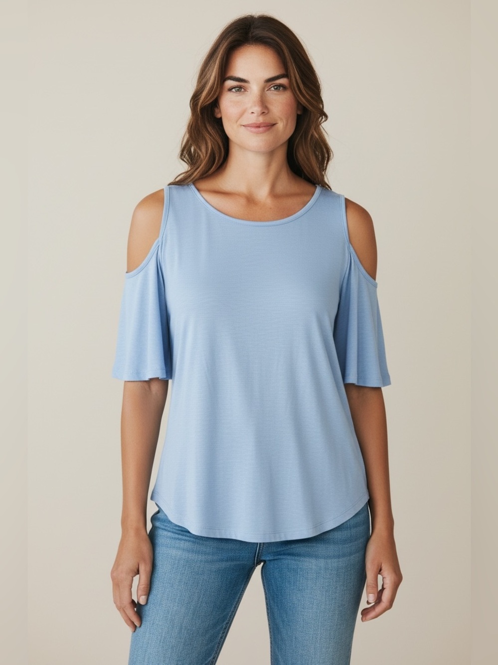 Umgee Cold Shoulder Tee // Blue // Small // NEW